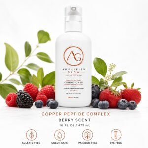 Amplified Glow Copper Peptide Complex Conditioner bottle, 16 fl oz, berry scent, premium hair care formula.