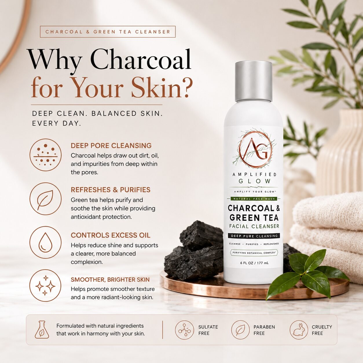 Amplified Glow™ Charcoal and Green Tea Facial Cleanser - Image 3