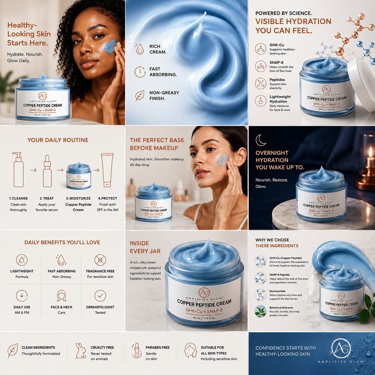 Amplified Glow™ GHK-Cu + SNAP-8 Copper Peptide Cream