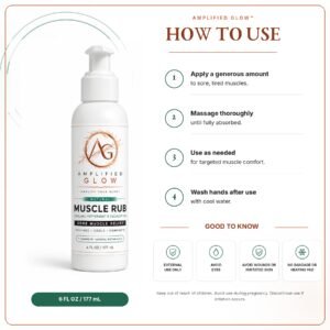 How to use Amplified Glow Muscle Rub: apply to sore muscles, massage until absorbed, and use as needed for cooling comfort.