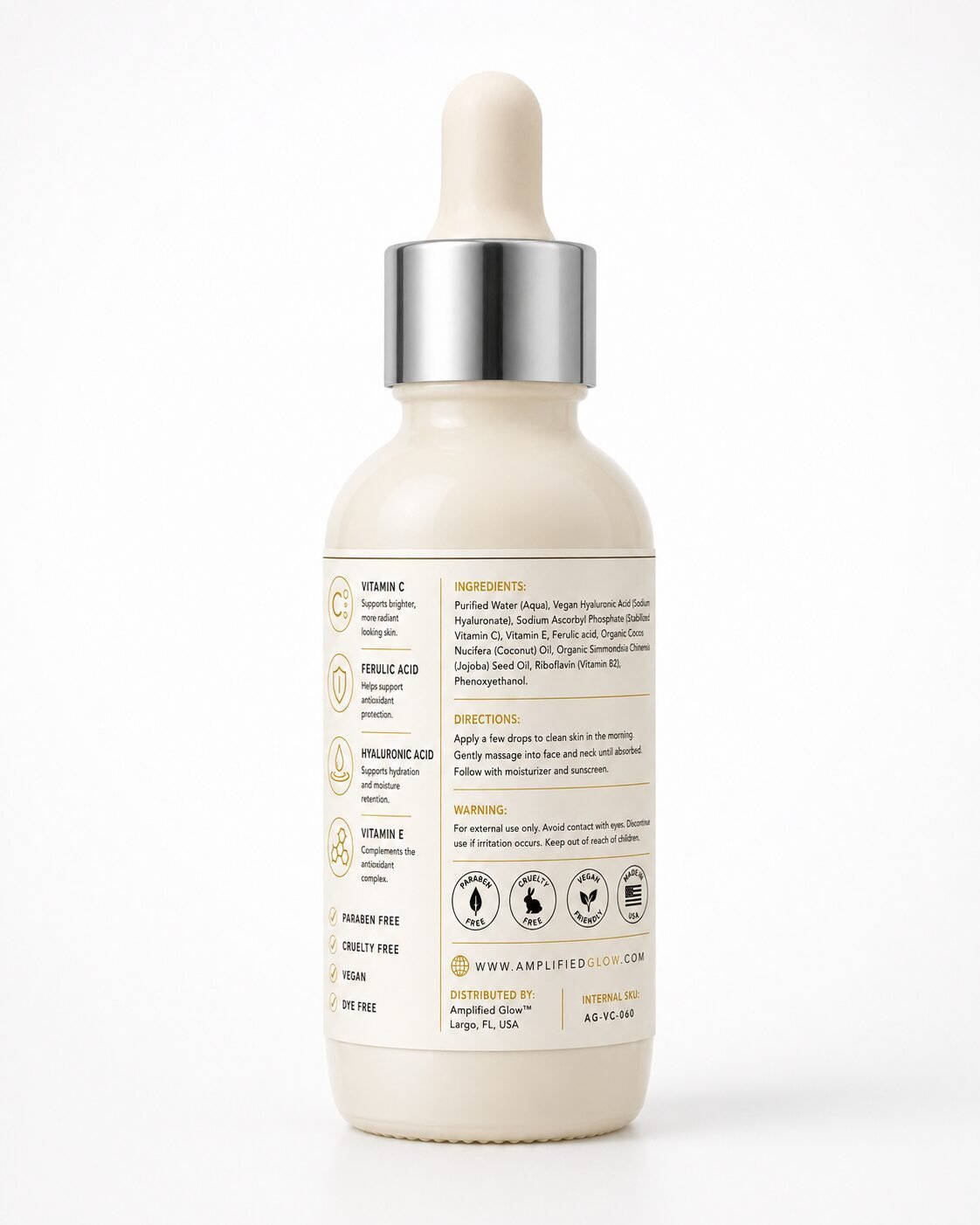 amplified glow Brightening Vitamin C Serum in a white frosted bottle