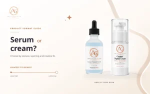 Amplified Glow peptide serum and peptide cream compared side by side