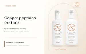 Amplified Glow Berry shampoo and conditioner with the heading Copper peptides for hair.