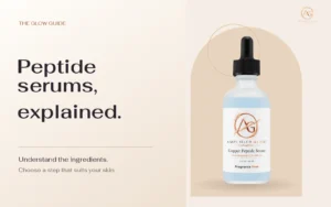 Amplified Glow Copper Peptide Renewal Serum beside a guide to understanding peptide serums.