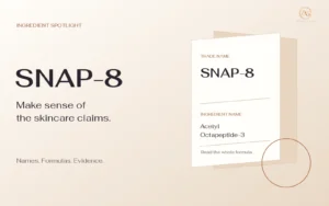 SNAP-8 skincare guide showing its trade name and the ingredient name Acetyl Octapeptide-3.