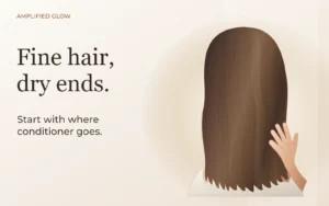 Detailed illustration of fine, shoulder-length hair with a hand gently gathering the ends.